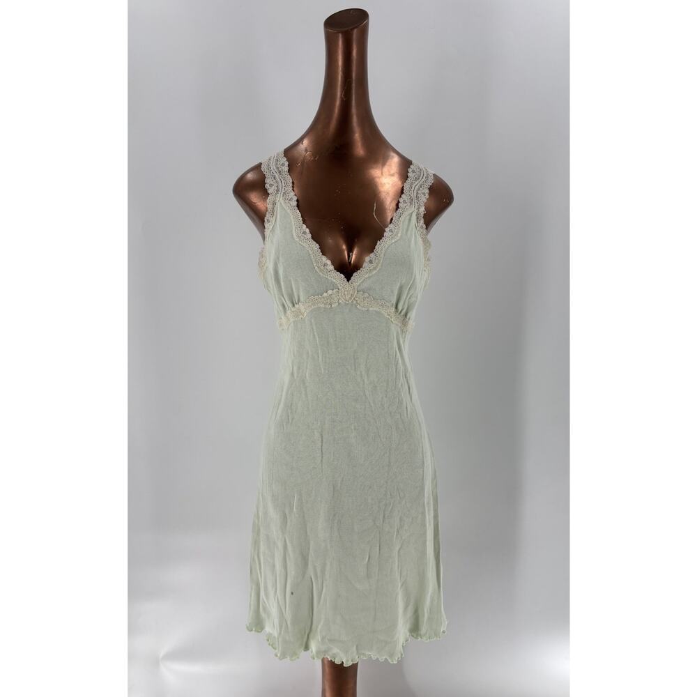 PINKK Nightgown Womens Small Sage Green V Neck Sleeveless Lace Trim Stretchy